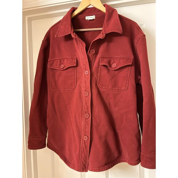 Good American Sueded Fleece Shacket Shirt Jacket Burgundy Size 3-4 - Picture 4 of 9
